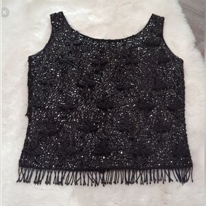 Hand Full Fashioned 100% Virgin Wool Vintage Sequin Beaded Top Sz Sm